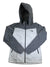 The North Face Women's Resolve Plus Rain Jacket is a two-tone waterproof jacket with light gray sleeves and hood, a white body, black zipper, and a small black logo on the left chest.