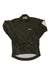 A Rapha Mens Core Rain Jacket II in dark green, featuring a front zipper, long sleeves, high collar, and reflective accents on the right shoulder and left cuff, is laid flat on a white background.