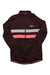 The Rapha Mens Brevet Long Sleeve Windblock Jersey is a black cycling jacket with a front zipper, white and pink chest stripes, and the "Rapha." logo on the left side.