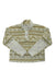 The Womens Printed Cragmont Fleece Hoodie features a cream and beige pattern, high snap-button collar, white accents on sleeves and sides, plus a small hem logo—ideal as an outdoor pullover for cool days.