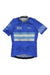 The Rapha Womens Pro Team Midweight Jersey is a blue, breathable cycling jersey with white chest and sleeve stripes, perforated fabric, RCC and Rapha logos on the front, and extra left sleeve detailing.