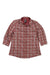 The REI Womens Roll Sleeve Button Up is a red and white plaid shirt with long sleeves, displayed flat on a white background.