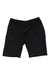 A pair of Womens Sojourn Shorts in plain black, knee-length with side pockets, laid flat on a white background.