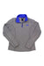 The North Face Women's Fleece Quarter Zip Pullover in gray, featuring long sleeves and a blue inner collar, is displayed flat on a white background.
