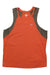 The W Fly In-R-Cool Sport Tank is an orange women's athletic top with dark gray mesh panels on the shoulders and sides, made with In-R-Cool fabric and shown against a plain white background.