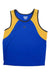 The Pearl Izumi Men's Cycling Tank Top features a blue body, yellow shoulder panels, and dark gray trim. This moisture-wicking jersey keeps you cool and dry during intense rides.