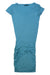 The Foundation Dress is a short-sleeved, teal V-neck made from soft TENCEL Modal, with a fitted top and ruched side skirt. Its versatile silhouette is shown laid flat on a white background.