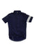 A navy blue Rapha Mens Classic Jersey with short sleeves, full front zipper, and a white stripe on the left sleeve is laid flat on a white background—a timeless cycling apparel piece.