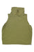 The Prana Womens Cozy Up Barmsee Tank in olive green features a sleeveless, relaxed fit with a high cowl neck and drawstring tie, shown laid flat on a white background.