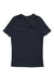 The Prana Womens Foundation Rib Tee is a slim fit, short-sleeved navy t-shirt made from soft Tencel modal for comfort, shown laid flat on a white background.