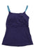 The PRANA WOMENS NIXI TOP is a sleeveless dark purple yoga top with light blue adjustable spaghetti straps, shown laid flat on a white background.