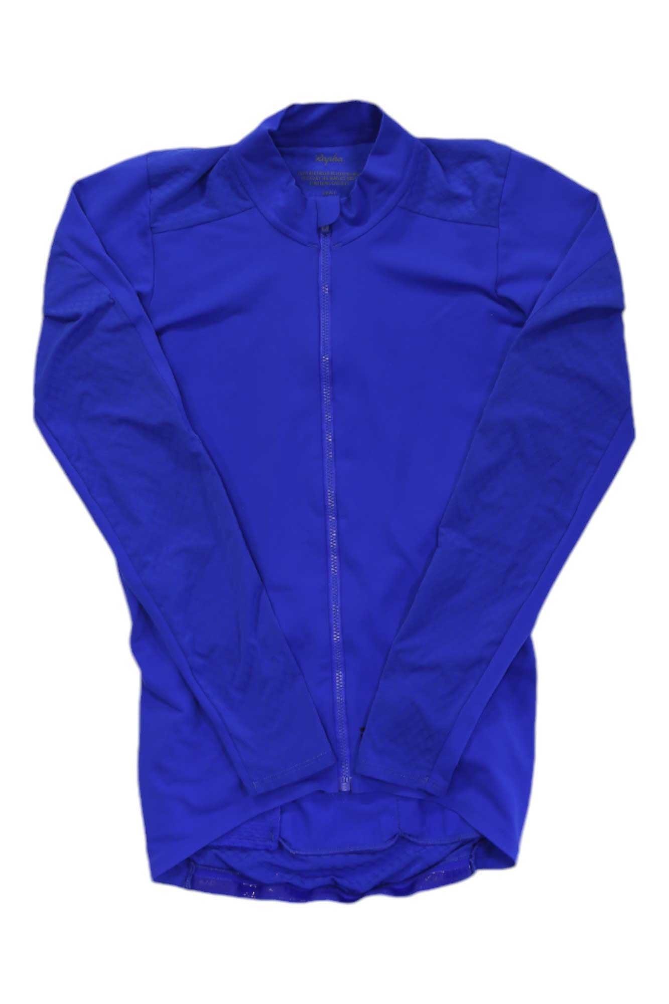 A Pro Team Long Sleeve Aero Jersey in royal blue, featuring a full front zipper and aerodynamic design, is laid flat on a white background.