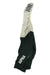 A pair of Rapha Mens Pro Team Winter Bib Shorts in dark green and cream, featuring white RAPHA text on the leg and black stripes on the straps—ideal cycling apparel for men riding in cold weather.