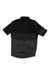 A black Rapha Short Sleeve Tricolour Jersey featuring short sleeves, a zip-up front, and high collar with a subtle two-tone design, laid flat on a white background. This lightweight, breathable cycling jersey offers performance and comfort.