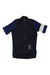 The Rapha Women's Pro Team Training Jersey is a short-sleeved, navy blue jersey featuring a front zipper, dark blue sleeves, a white stripe on the left sleeve, and a small white striped detail by the bottom right hem.
