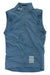 The Rapha Mens Pro Team Lightweight Gilet is a sleeveless blue windproof cycling vest with a high collar, front zipper, and subtle reflective stripes near the hem. “RAPHA” is featured on the left side of the collar.