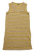 TOAD & CO SWIFTY TANK DRESS: Sleeveless, V-neck athleisure dress with chest pocket and horizontal yellow, white, and purple stripes. Displayed flat on a white background.