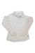 The REI Womens Sahara Button-Up Long-Sleeve Shirt in off-white features a collar, two front chest pockets, and moisture-wicking polyester, shown laid flat on a white background.