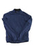 The Training Jacket, a navy blue long-sleeved cycling top, is laid flat on a white background with its front zipper closed and sleeves slightly crossed to highlight the sleek, weather-resistant design.