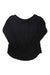 The Prana Womens Keyhole Tassel Top is black, long-sleeved, loose-fitting, with a round neckline and tassel ties. It features a slightly rounded hem and lightweight fabric for comfort. Made from sustainable materials.