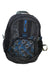 The REI Kids School Daypack Backpack in black with blue and gray geometric patterns features multiple zippered compartments and mesh side pockets, offering a stylish and practical option for kids, displayed against a white background.