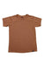 The Womens Capilene Cool Daily Shirt, a plain, short-sleeve, light brown baselayer for women with a crew neckline and a small black tag at the bottom hem, is shown laid flat on a white background.