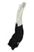 The Rapha RCC Pro Team Bib Short - Regular in black and white is shown laid flat on a white background, featuring shoulder straps with four horizontal reflective stripes on one strap.
