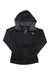 The Womens North Face Full Zip Fleece Lined Jacket is black, features a hood, front pockets, and a small white logo on the left chest. The jacket is displayed flat on a white background.