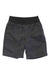 REI Boys Mountainmaker Shorts in dark gray, with a black elastic waistband and two side pockets. These quick-drying hiking shorts for kids have a simple, casual style and are shown laid flat on a white background.