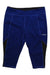 The Women's Endless Run Capri Leggings are blue, knee-length with black side panels, feature the Patagonia logo on the left thigh, and are made from quick-drying fabric for active comfort.