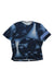 The Mens Explore Zip Neck Technical T-Shirt is a short-sleeved top with a dark blue and black abstract geometric pattern, light blue and white accents, moisture-wicking fabric, and "Rapha" printed on the chest.