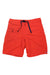 Men's Wavefarer Boardshorts in bright red from Patagonia, featuring a navy drawstring waist, side pocket, and subtle logo on the lower left leg. These surf trunks are displayed flat against a white background.