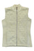 The Diva Vest is a sleeveless, light beige diamond quilted vest with a front zipper and ribbed side panels, shown flat on a white background.