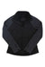 A Prana Womens Hybrid Fleece Jacket in black with dark gray sleeves and side panels, featuring a stand-up collar and zippered sleeve cuffs. Shown laid flat on a white background.