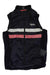 The Rapha Womens Brevet Gilet is a sleeveless black cycling vest for women featuring a front zipper, white and pink chest stripes, high collar, and windproof design.