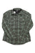 The REI Co-op Rendezvous Plaid Shirt for women is a green and black plaid button-up hiking shirt with long sleeves, two chest pockets, UPF 50+ sun protection, and is shown laid flat on a white background.