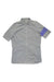 A gray Rapha Womens Classic Flyweight Jersey with short sleeves, front zipper, and a purple band on the left sleeve is laid flat on a white background.