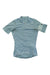 The Rapha Womens Pro Team Flyweight Jersey is a light blue cycling jersey with a front zipper, striped sleeve detail, and a small logo patch on the left sleeve. It features a lightweight build and longer back hem for comfort and performance.