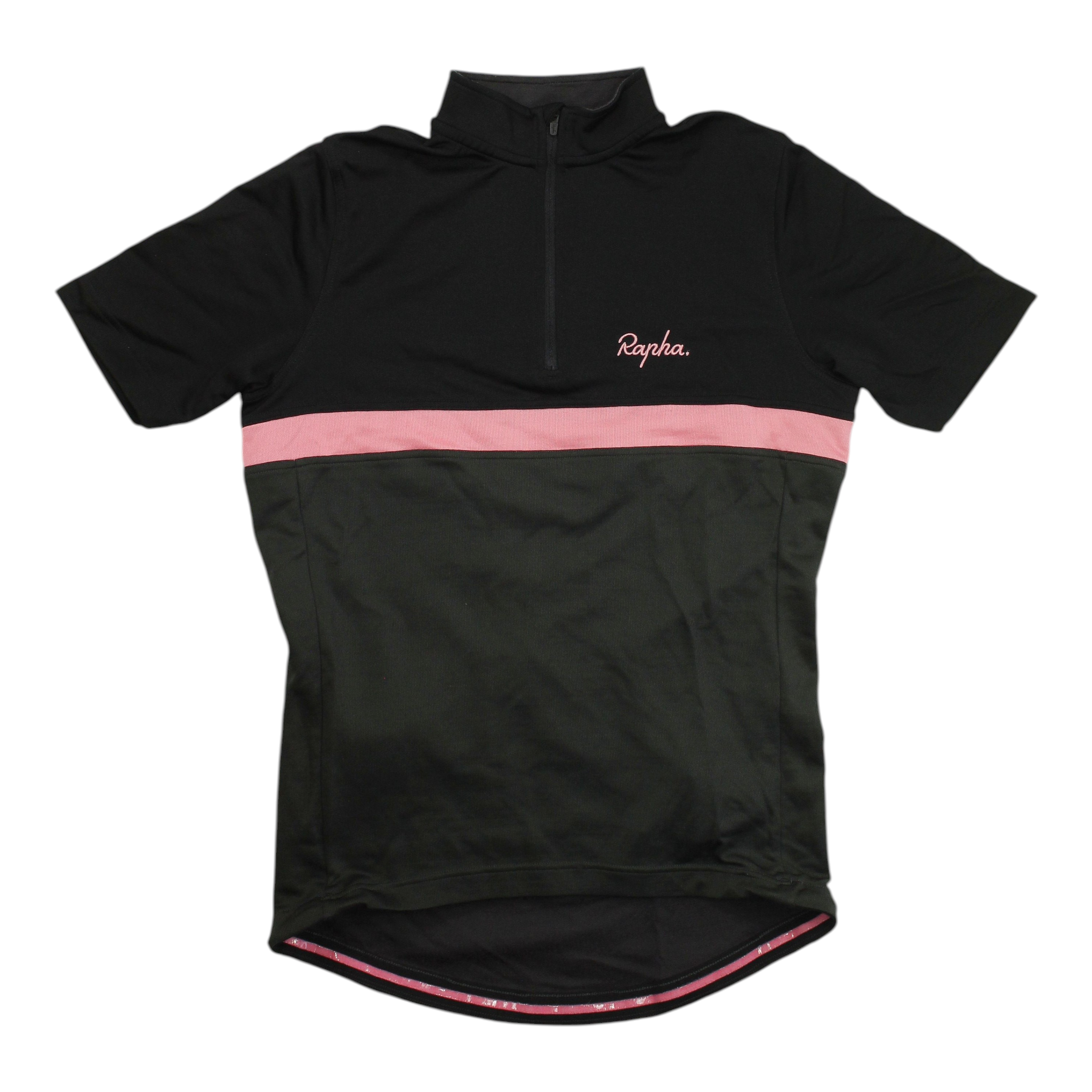 Men's Clubhouse cycling jersey, black with pink horizontal stripe and full front zip.