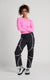 Tectonic pants in black with white side stripes and knee panels, full-length jogger fit