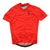 Men's red short sleeve cycling jersey, full zip with small lightning logo at chest