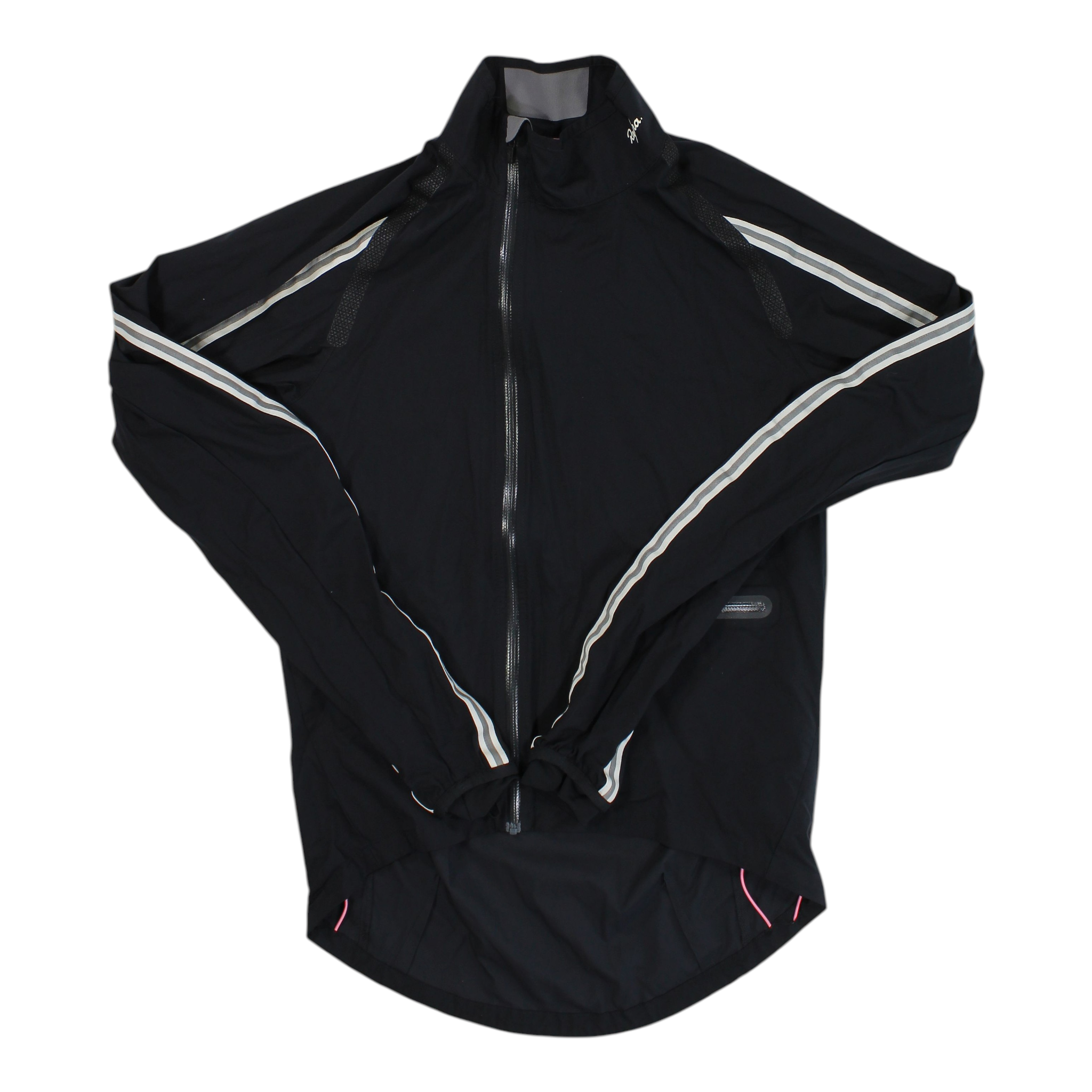 Men's black wind jacket with white piping and full-zip front