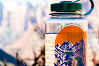 water bottle with landscape background