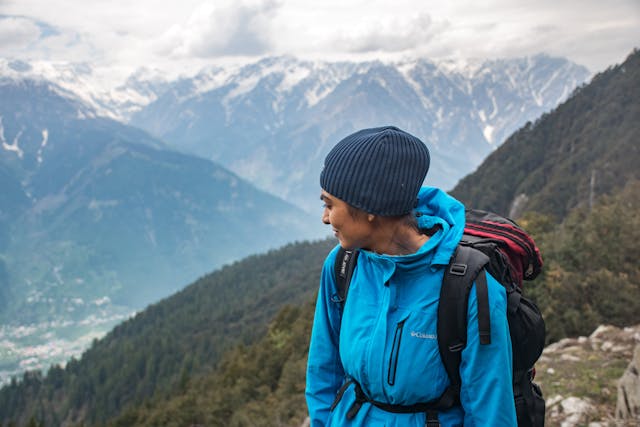 woman hiking a mountain