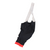 Mens black cycling bib shorts with white mesh straps and red hem panel