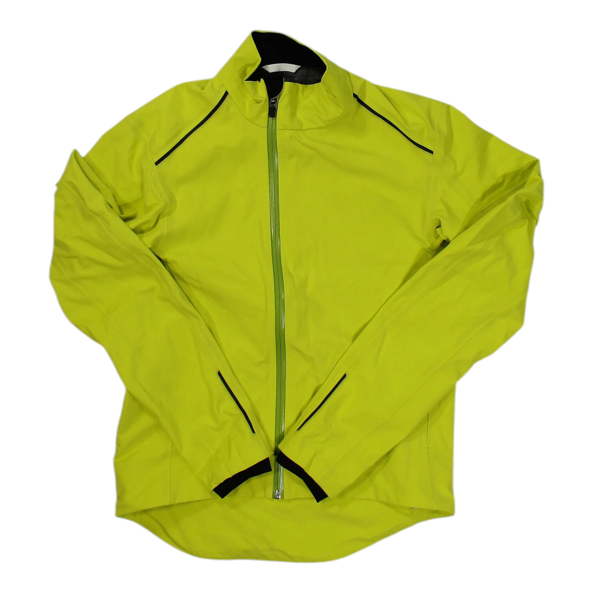 Rapha winter cycling jacket in neon yellow, full-zip with stand collar and long sleeves