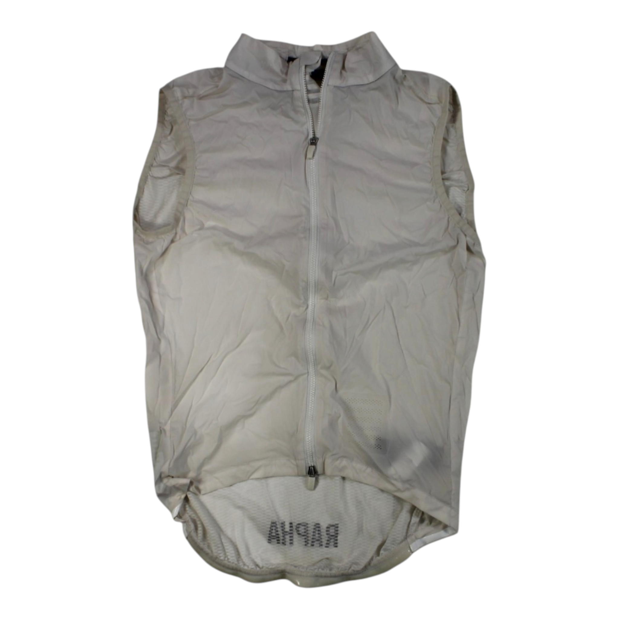 Men's lightweight gilet, light gray, full-zip front with mesh under-hem panel