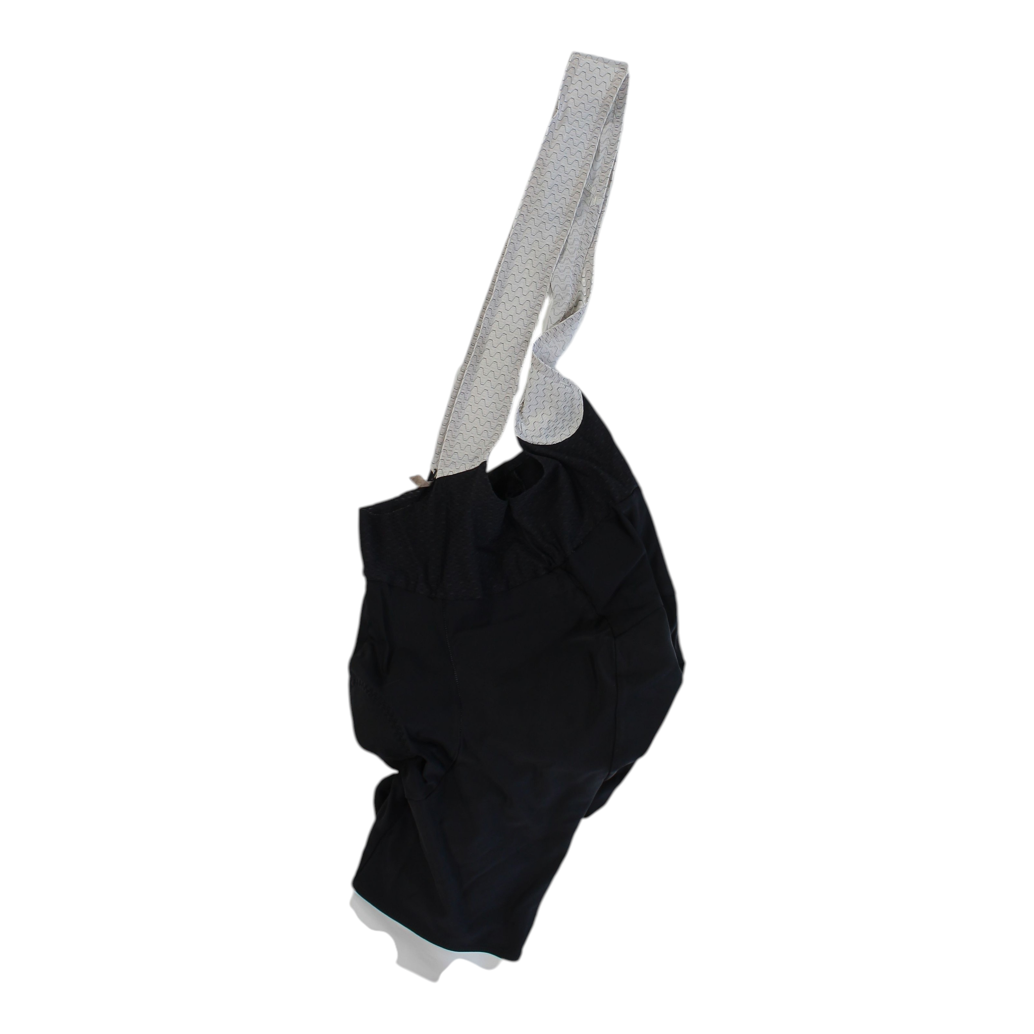 Mens black cycling bib shorts with light gray mesh bib straps
