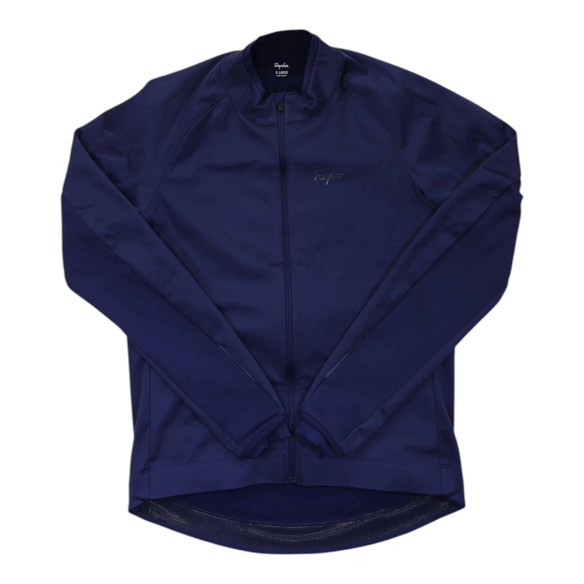 Men's full-zip winter cycling jacket, navy blue, long sleeves, high collar