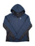 The Boundless Hooded Quarter Zip features a blue and black sporty design with long sleeves, quarter-zip front, zip pockets, and a small spider logo on the left chest. Shown laid flat on a white background.